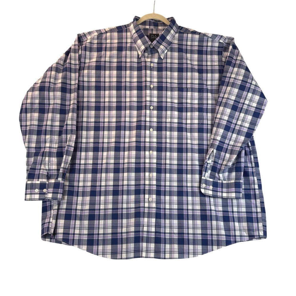 Jos. A. Bank Button Down Shirt Mens 3X Blue Purple Plaid Traveler
